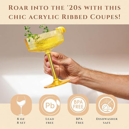Khen Shatterproof Acrylic Ribbed Vintage Art Deco Martini, Champagne & Cocktail - Image 4
