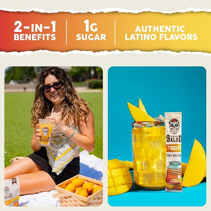 Salud 2-in-1 Hydration Packets + Immunity Electrolytes Powder, Mango - Image 2