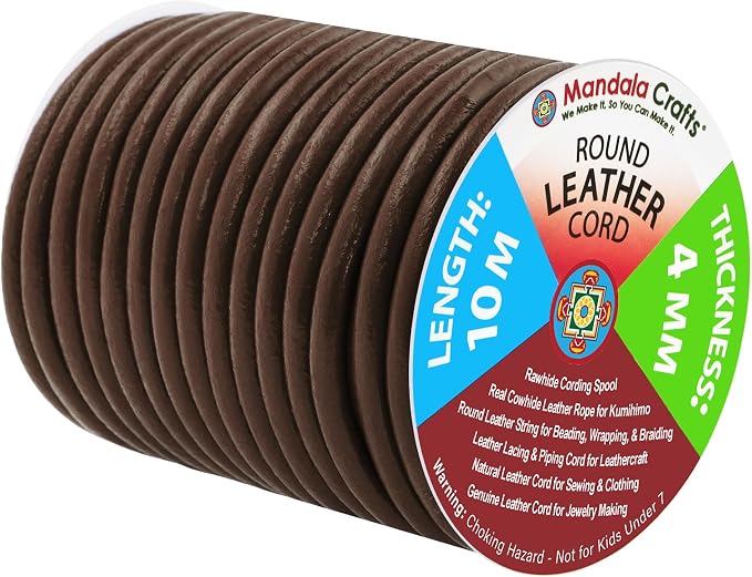 Mandala Crafts Round Cowhide Genuine Brown Leather Cord by MandalaCrafts