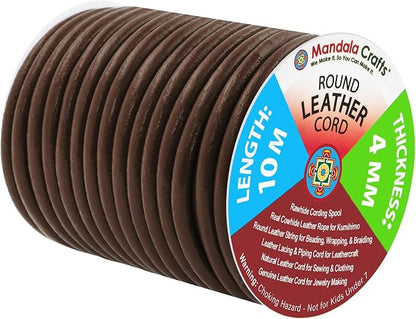 Mandala Crafts Round Cowhide Genuine Brown Leather Cord by MandalaCrafts