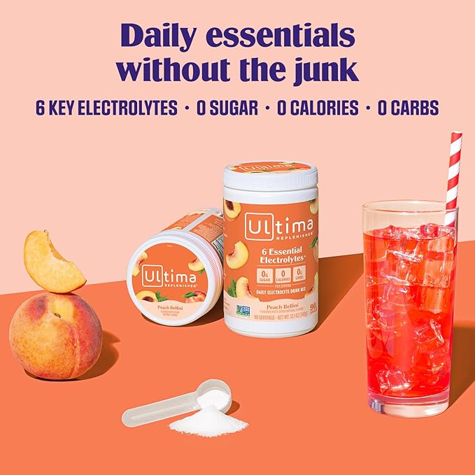 Ultima Replenisher Mocktini Electrolyte Powder Drink Mix – Sugar Free – Peach - Image 2