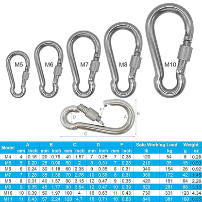 304 Stainless Steel Carabiners -2.76 inch Heavy Duty, Durable & Rust-Free Clips - Image 3