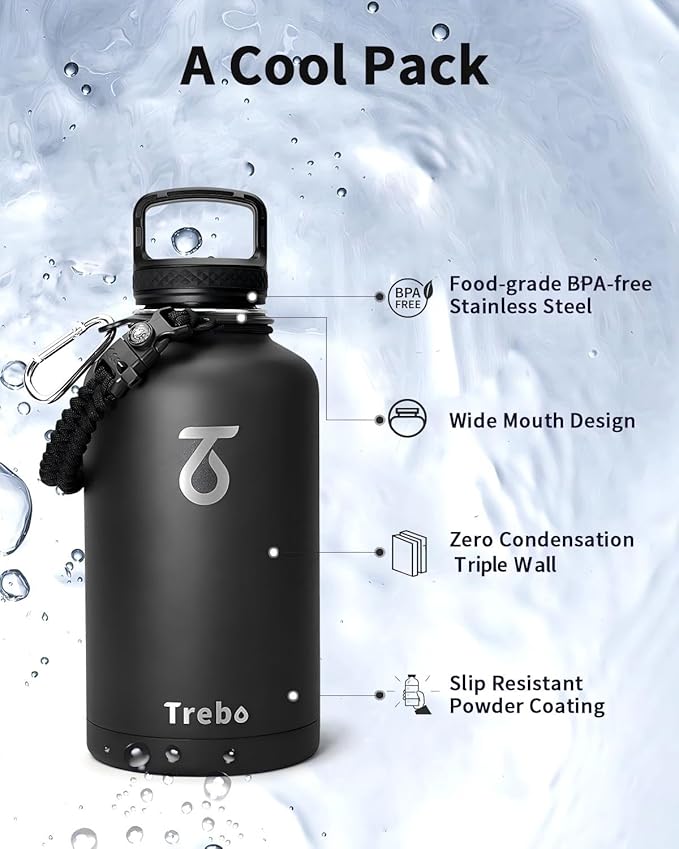 Trebo 64oz Water Bottle, Large Stainless Steel Water Jug - Image 5