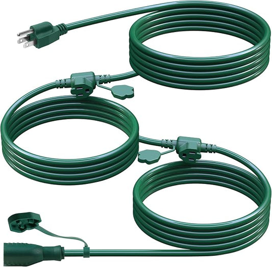 25Ft Outdoor Extension Cord Multiple Plugs- Evenly Spaced 3 Outlets Plugs by EasyToOperateLow-CostSolution