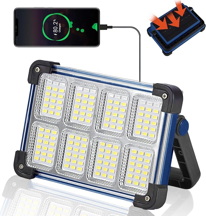 120W Solar Rechargeable Work Light, 144 LED Portable Flood Light - Image 2