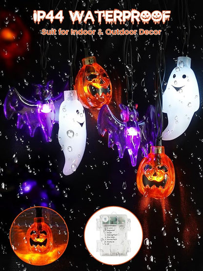 Halloween String Lights, 3D Pumpkin Bat Ghost Fairy Lights Battery Operated - Image 3