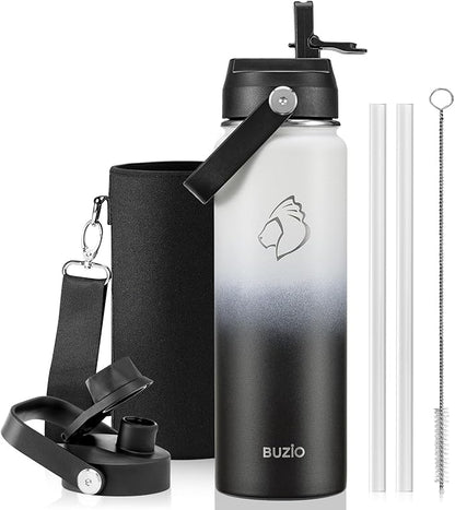 BUZIO 24 oz Water Bottle Insulated, Leakproof Stainless Steel Flask, Wide Mouth by BUZIO