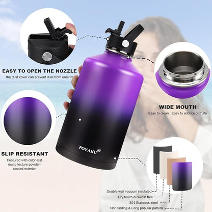 Water Bottle Insulated 32oz 40oz 64oz 128oz Straw Lid Spout Lid & 3 Lids - Image 5