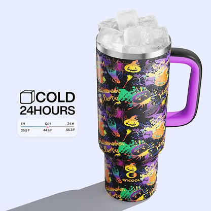ENCOOL 40 oz Tumbler with Handle and Straw: Stainless Steel Insulated Tumbler - Image 5