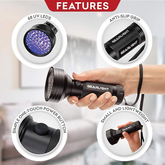 GearLight UV Flashlight Black Light from 68 LED Blacklight Flashlight Dog/Cat - Image 3