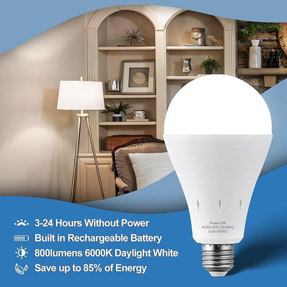 3Pack Rechargeable Emergency Light Bulb, A19 9W Warm White 6000K Self-Charging - Image 6