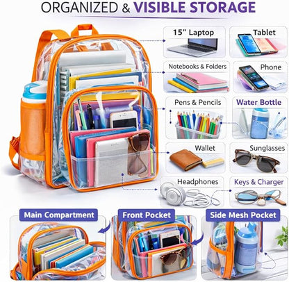 K-Cliffs Large Transparent Backpack Clear Heavy Duty School Bag Durable Student - Image 7