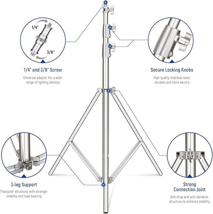 NEEWER 9.2ft/2.8m Stainless Steel Light Stand, Spring Cushioned Heavy Duty - Image 5