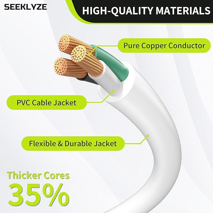 16/3 White 25 FT Extension Cord, Indoor Extension Cord - Image 3
