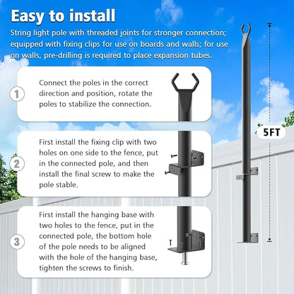 NUERPO 6 Pack String Light Poles, 5Ft Metal Poles - Image 7