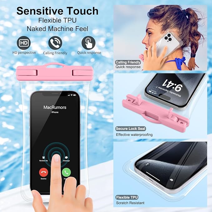 PEDVSTY 2 Pack Waterproof Phone Pouch, IPX8 Waterproof Phone Case Compatible - Image 3