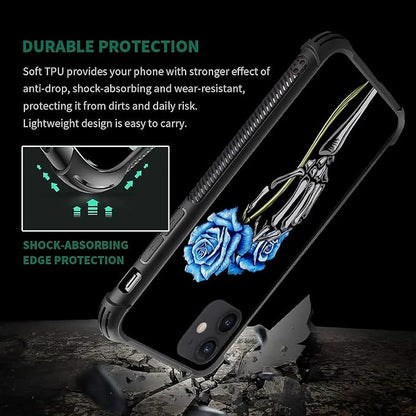 for iPhone 11 Case, Skeleton Holding Blue Rose Pattern Graphic Design Girl Boy - Image 4