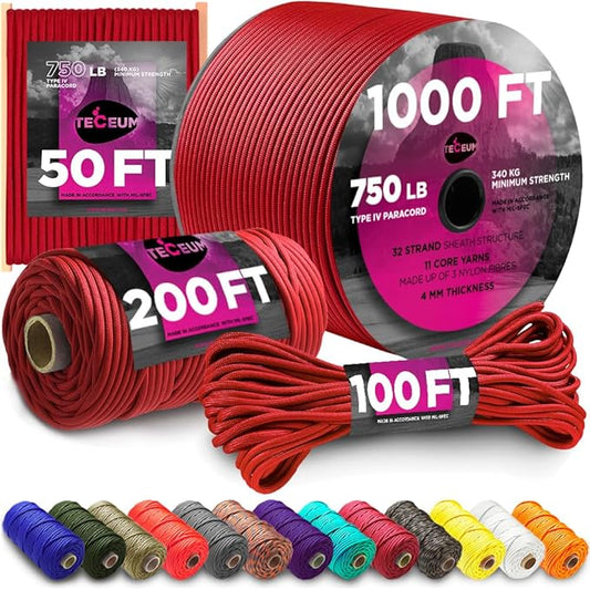TECEUM 5/32" Paracord Rope 1000 – 1000ft / 200ft / 100ft / 50ft – Tactical by TECEUM