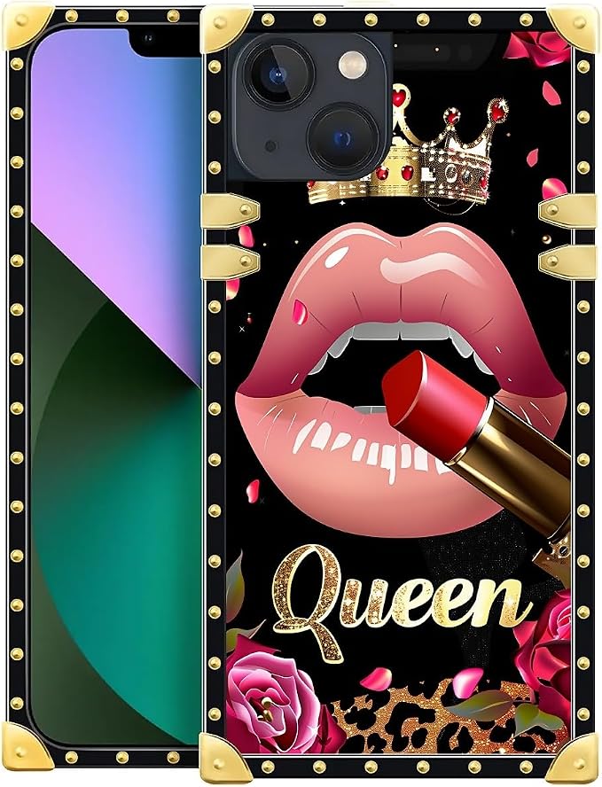 Compatible with iPhone 13 Case, Glitter Red Rose Queen Leopard Lipstick Luxury by Unknown