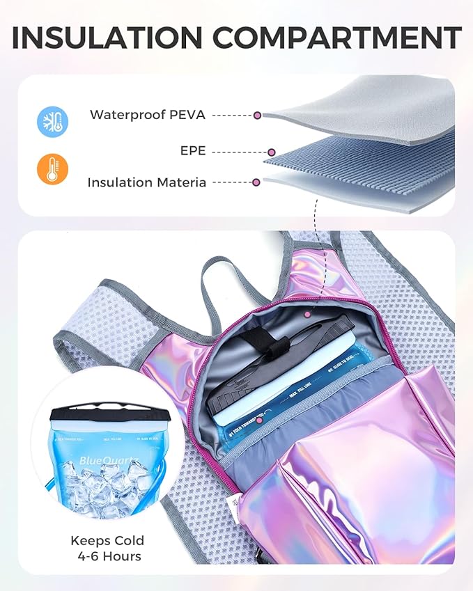 Blue Quartz Rave Hydration Backpack, Reflective Hiking Pack - Image 4