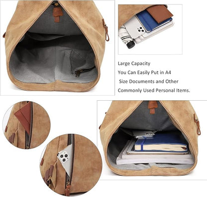 KL928 PU Leather Vintage Backpack – Large Casual Daypack Outdoor Travel - Image 4