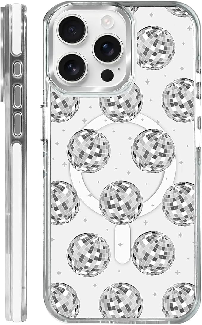 Case for iPhone 15 Pro Max, Disco Ball Grayish White Phone Case Design，for by Toulas