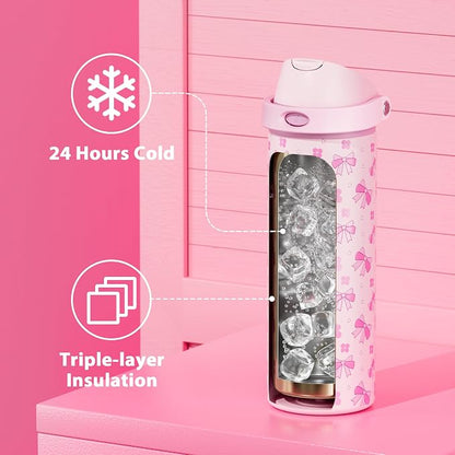 24 oz Insulated Water Bottle for Women: Meoky Stainless Steel Water Bottle - Image 3
