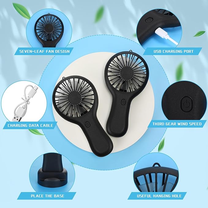 Woanger 12 Pcs Mini Handheld Fan Bulk 3 Speed USB Electric Battery Operated - Image 4