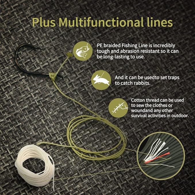 PSKOOK Survival Paracord Parachute Fire Cord Survival Ropes Red Tinder Cord PE - Image 4