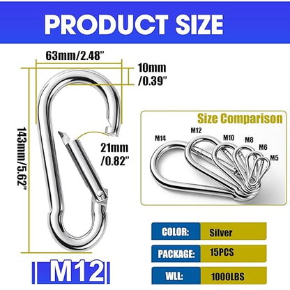 15Pack 5.5 Inch Spring Snap Hooks, Heavy Duty Carabiner Clips - Image 2