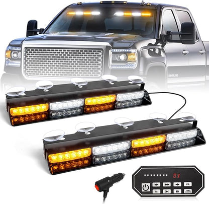 HLauto 604N Emergency Dash Strobe Lights: 2x16.8 inch Amber White Security by HLauto