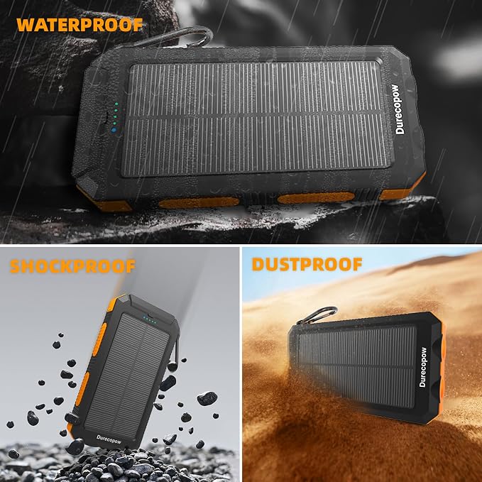 Durecopow Solar Charger Power Bank 20, Portable Charger, 4 Cables 3 Ports Fast - Image 6