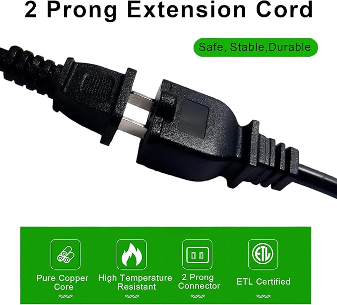 Extension Cord 50 Ft-2 Prong Outdoor Extension Cord, 16AWG 13A 1625W Waterproof - Image 2