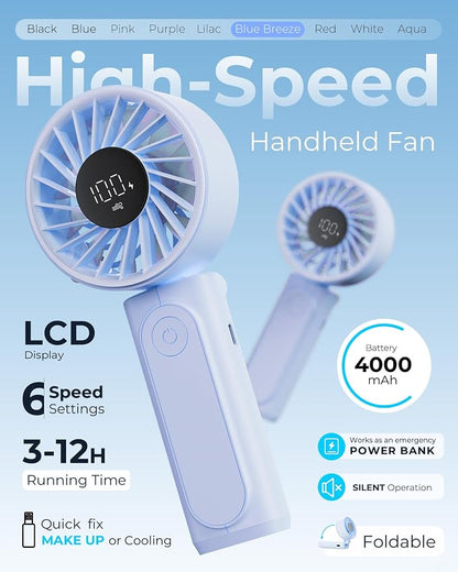 Peiyuu Portable Fan, 4000mAh Rechargeable, 180° Foldable Mini Desk Fan - Image 2