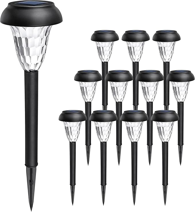 GIGALUMI 12 Pack Solar Lights Outdoor Waterproof, Cool White Pathway Lights - Image 8