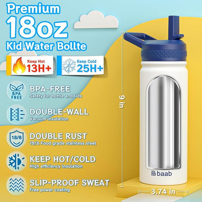 baab 18oz Kids Water Bottle, Insulated Water Bottle - Image 2