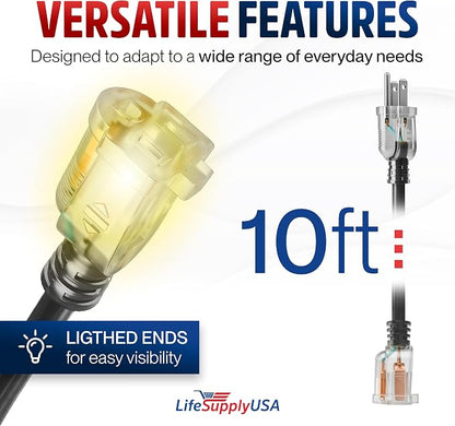 10ft Outdoor/Indoor Extension Cord 12/3 Gauge Extra Heavy Duty 3 Prong SJTW - Image 6