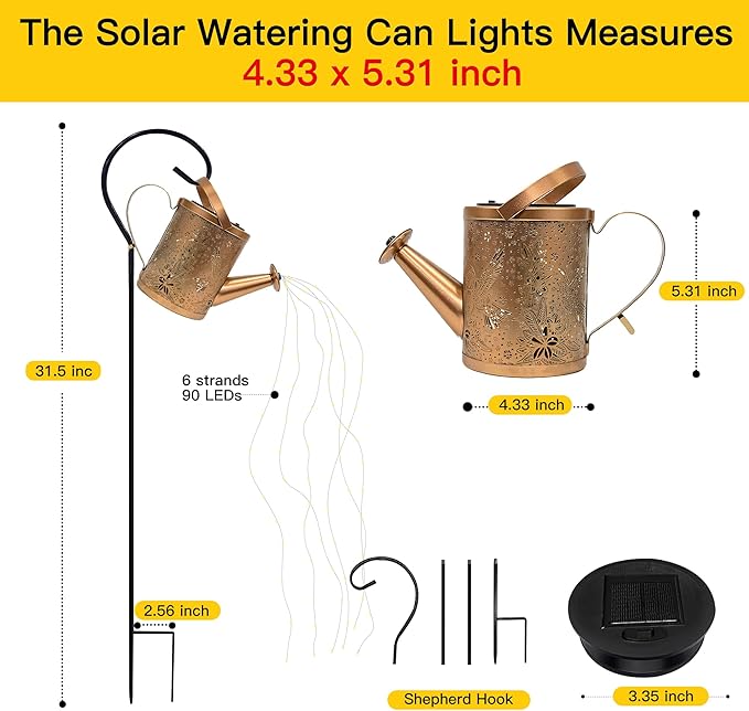 Ollny Solar Watering Can with Cascading Lights Outdoor Garden Decor, Birthday - Image 3