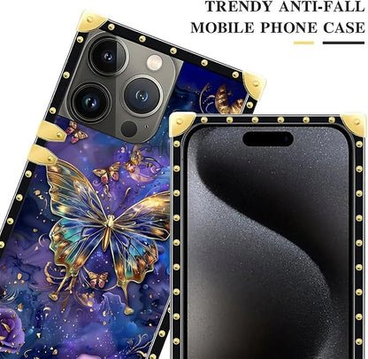 Compatible with iPhone 16 Pro Case, Glistening Golden Butterfly Vibrant Purple - Image 4