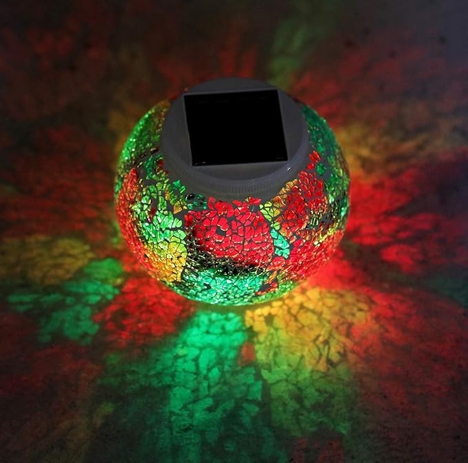WSgift Color Changing Solar Powered Glass Mosaic Ball Led Garden Lights - Image 5
