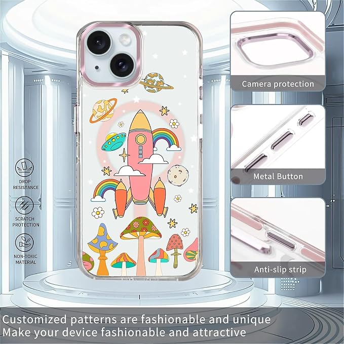 Case for iPhone 14 Plus/15 Plus, Spaceship Mushroom Phone Case Design，for Women - Image 2