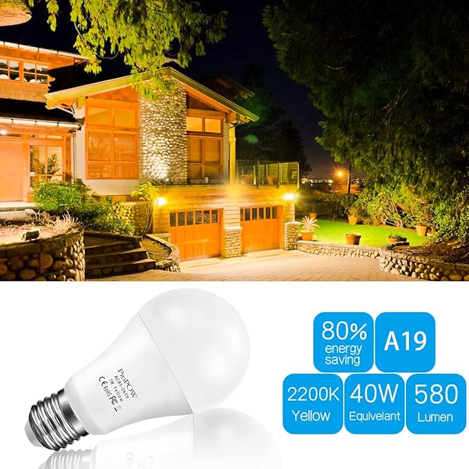 Amber Yellow LED Light Bulb, 7W Dusk to Dawn Bulbs 40W Equivalent A19 Auto - Image 5