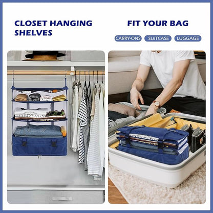 Surblue Hanging Closet Storage Bag Collapsible 3-Shelf Washable Oxford Fabric - Image 2