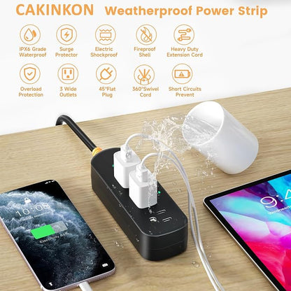 Outdoor Power Strip Weatherproof 6 FT Extension Cord Waterproof Surge Protector - Image 3