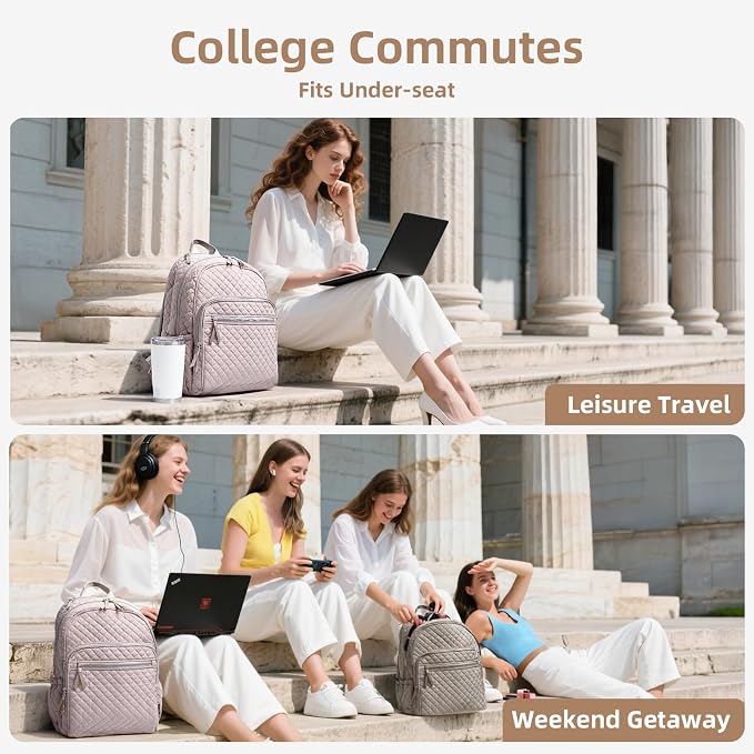 Backpack for Women, College Backpack, Quilted Casual Daypack, Waterproof - Image 7