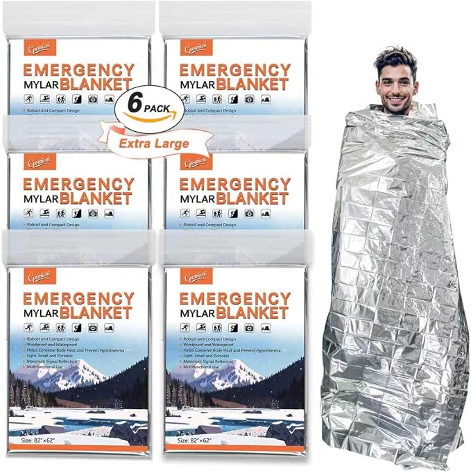 6 Pack - Large 82” x 62” Survival Emergency Mylar Thermal Blankets, Thermal by Unknown