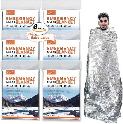 6 Pack - Large 82” x 62” Survival Emergency Mylar Thermal Blankets, Thermal by Unknown