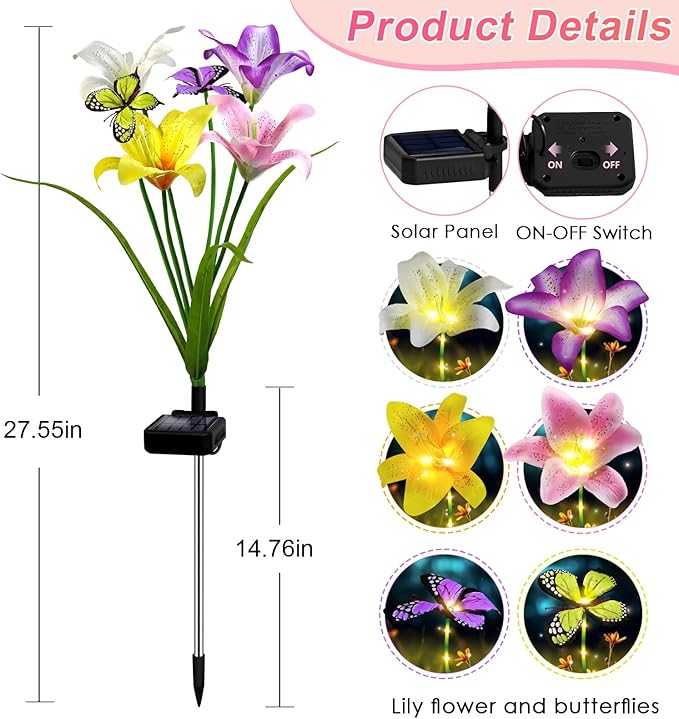 ostritec Solar Garden Lights Outdoor, 4 Pack Flower Lights - Image 5