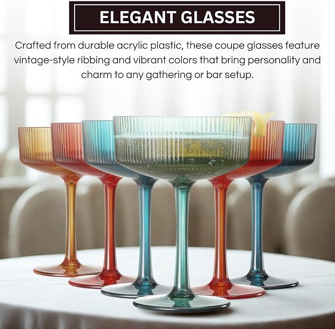 Khen Plastic Acrylic Ribbed Vintage Art Deco Martini, Champagne & Cocktail - Image 4
