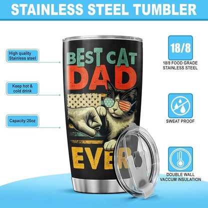 Best Cat Dad Ever 20oz Tumbler, Funny Fist Bump Design, Insulated Stainless - Image 7